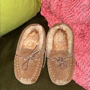 Cozy Brown Kids Moccasin Slippers